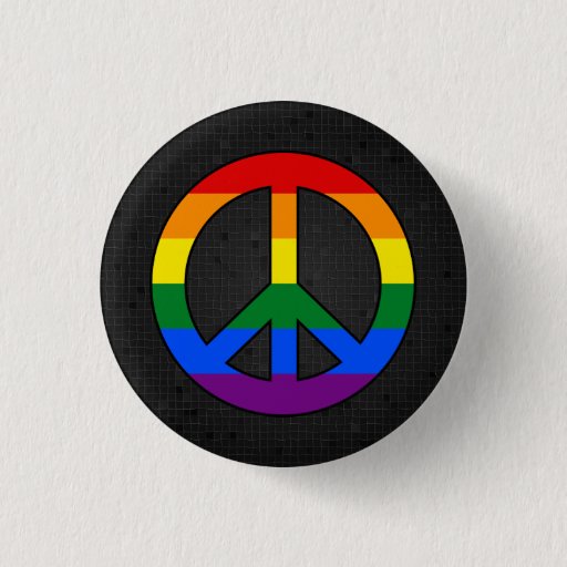 Image of LGBT flag peace sign black button