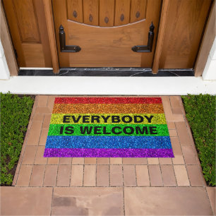 LGBT flag rainbow glitter faux sparkle Personalise Doormat