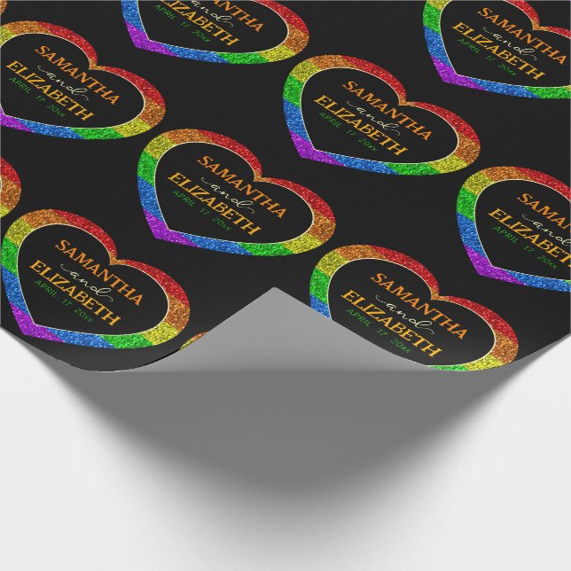 LGBT flag rainbow heart sparkles gay wedding Wrapping Paper (Corner)