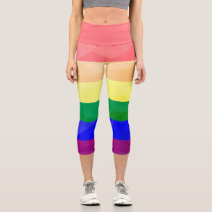 LGBT flag rainbow lines geometric mesh pattern Capri Leggings