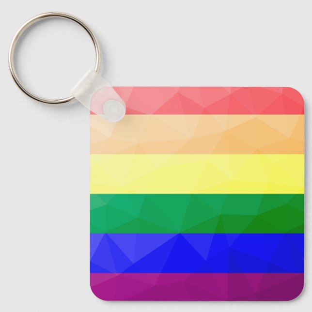 LGBT flag rainbow lines geometric mesh pattern Key Ring (Front)