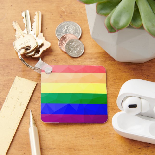 LGBT flag rainbow lines geometric mesh pattern Key Ring (Desk)