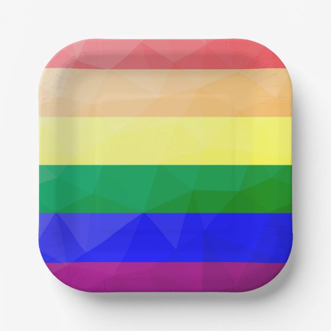 LGBT flag rainbow lines geometric mesh pattern Paper Plate (Front)