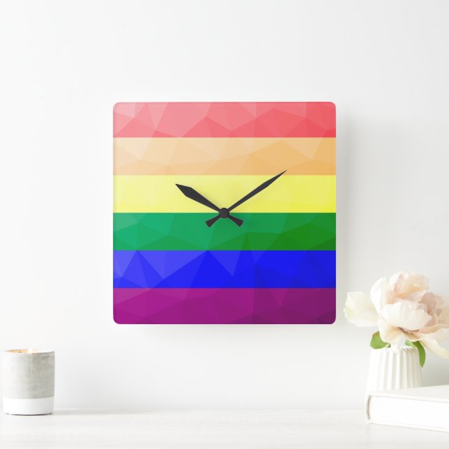 LGBT flag rainbow lines geometric mesh pattern Square Wall Clock (Home)