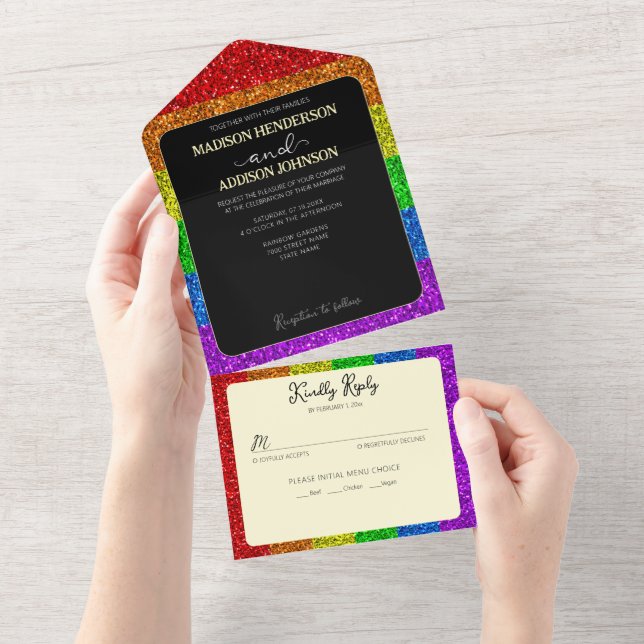 LGBT flag rainbow sparkles gay lesbian wedding All In One Invitation (Tearaway)