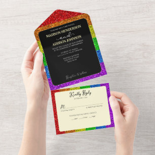 LGBT flag rainbow sparkles gay lesbian wedding All In One Invitation