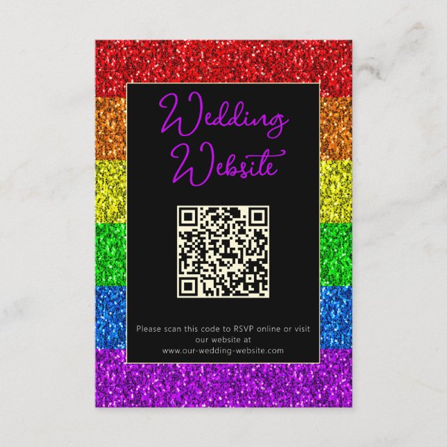 LGBT flag rainbow sparkles gay lesbian wedding Enclosure Card (Front)