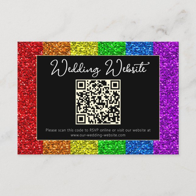 LGBT flag rainbow sparkles gay lesbian wedding Enclosure Card (Front)