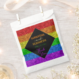 LGBT flag rainbow sparkles gay lesbian wedding Favour Bags