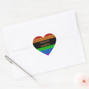 LGBT flag rainbow sparkles gay lesbian wedding Heart Sticker