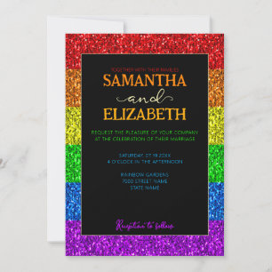 LGBT flag rainbow sparkles gay lesbian wedding Invitation