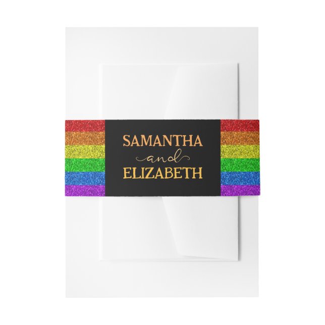 LGBT flag rainbow sparkles gay lesbian wedding Invitation Belly Band (Front Example)