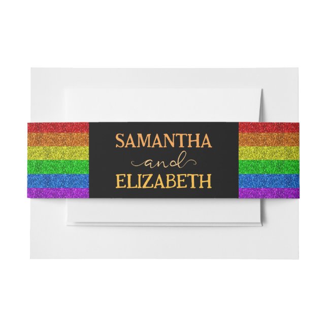 LGBT flag rainbow sparkles gay lesbian wedding Invitation Belly Band (Front Example)