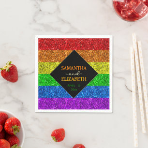 LGBT flag rainbow sparkles gay lesbian wedding Napkin