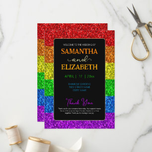LGBT flag rainbow sparkles gay lesbian wedding Programme
