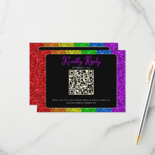 LGBT flag rainbow sparkles gay lesbian wedding RSVP Card