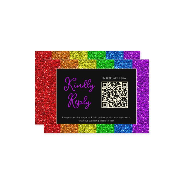 LGBT flag rainbow sparkles gay lesbian wedding RSVP Card (Front/Back In Situ)