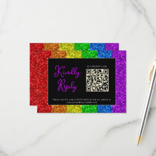 LGBT flag rainbow sparkles gay lesbian wedding RSVP Card