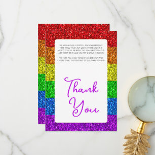 LGBT flag rainbow sparkles gay lesbian wedding Thank You Card