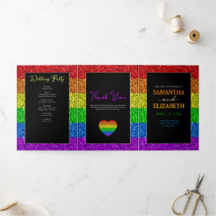 LGBT flag rainbow sparkles gay lesbian wedding Tri-Fold Programme