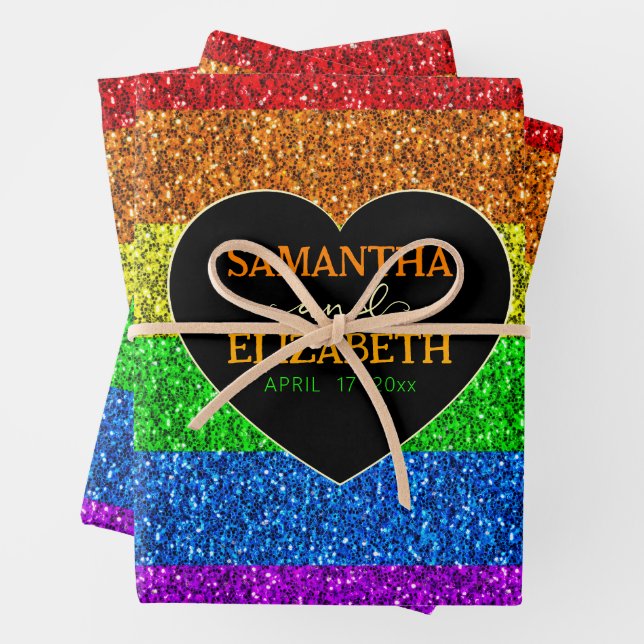 LGBT flag rainbow sparkles gay wedding Wrapping Paper Sheet (In situ)