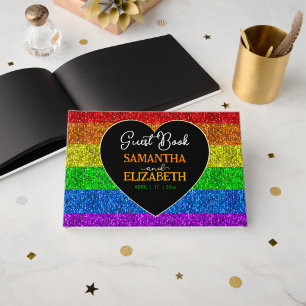 LGBT flag rainbow sparkles heart wedding Guest Book