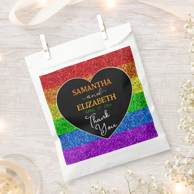 LGBT flag rainbow sparkles heart wedding Thank you Favour Bags (Clipped)
