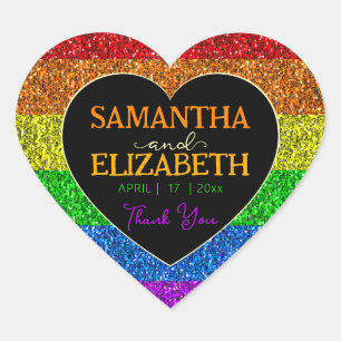 LGBT flag rainbow sparkles heart wedding Thank you Heart Sticker