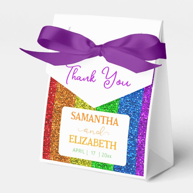 LGBT flag rainbow sparkles lesbian wedding Favour Box (Front Side)