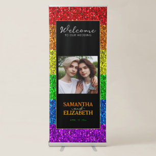 LGBT flag rainbow sparkles photo gay wedding Retractable Banner