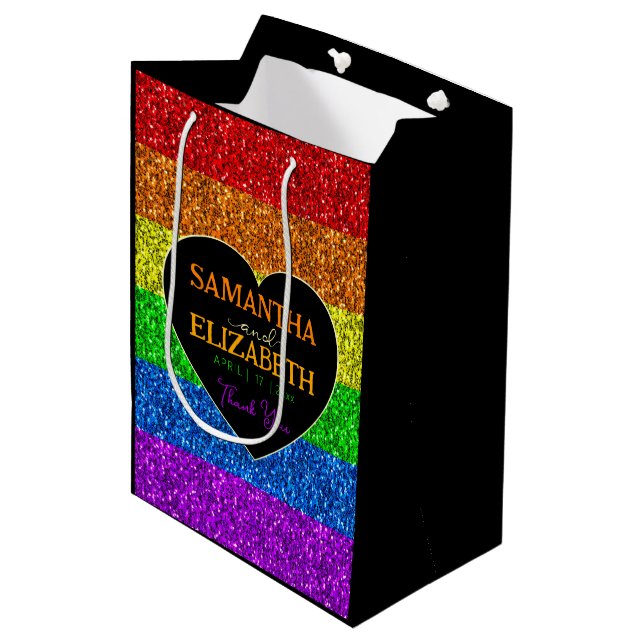 LGBT flag rainbow sparkles wedding Thank you Medium Gift Bag (Front Angled)