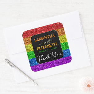 LGBT flag rainbow sparkles wedding Thank you Square Sticker