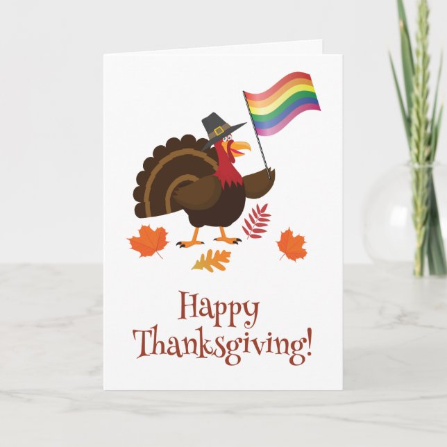 LGBT flag Thanksgiving Turkey Card (Front)