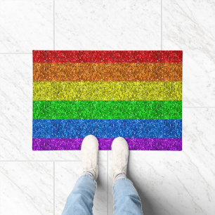 LGBT flag vibrant rainbow glitter faux sparkle Doormat