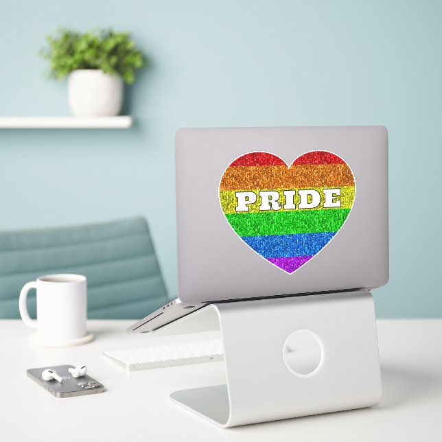 LGBT flag vibrant rainbow glitter heart Pride (Laptop On Desk)