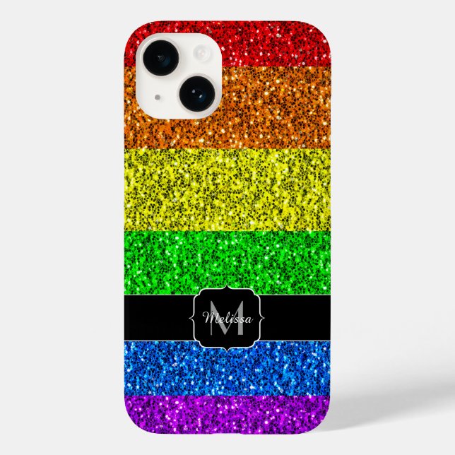 LGBT flag vibrant rainbow glitter sparkle Monogram Case-Mate iPhone Case (Back)