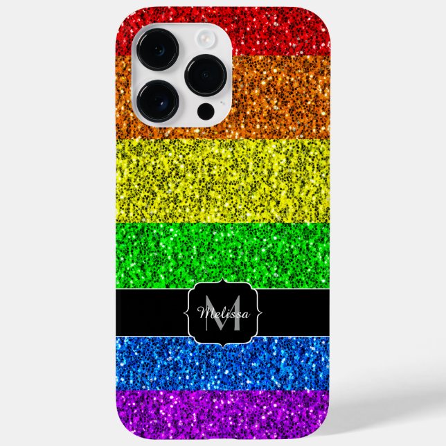 LGBT flag vibrant rainbow glitter sparkle Monogram Case-Mate iPhone Case (Back)