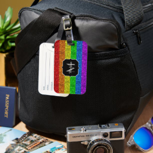 LGBT flag vibrant rainbow glitter sparkle Monogram Luggage Tag