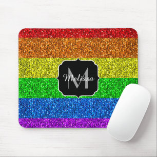 LGBT flag vibrant rainbow glitter sparkle Monogram Mouse Mat