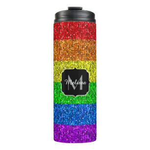 LGBT flag vibrant rainbow glitter sparkle Monogram Thermal Tumbler
