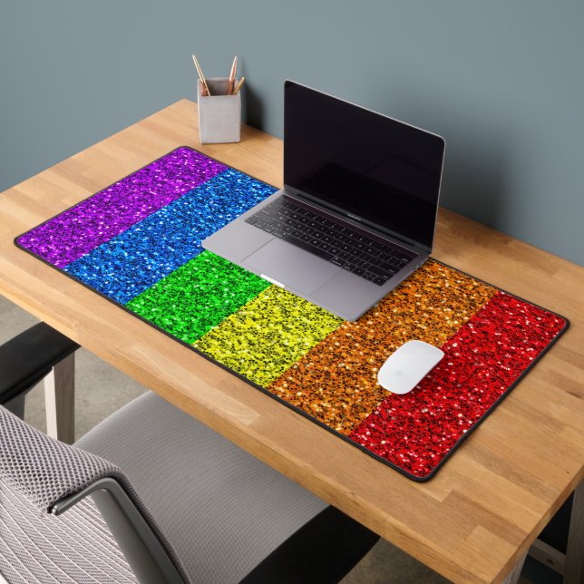 LGBT flag vibrant rainbow glitter sparkles Desk Mat (Office 2)