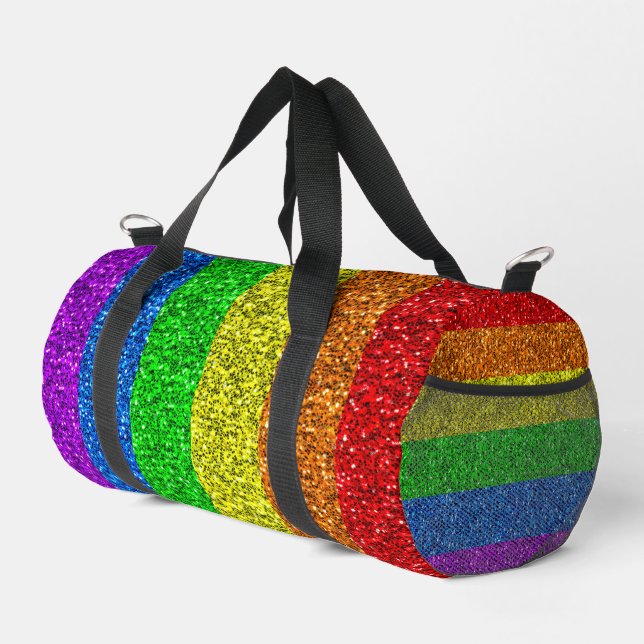 LGBT flag vibrant rainbow glitter sparkles Duffle Bag (Right Corner)