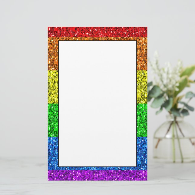 LGBT flag vibrant rainbow glitter sparkles Stationery (Standing Front)
