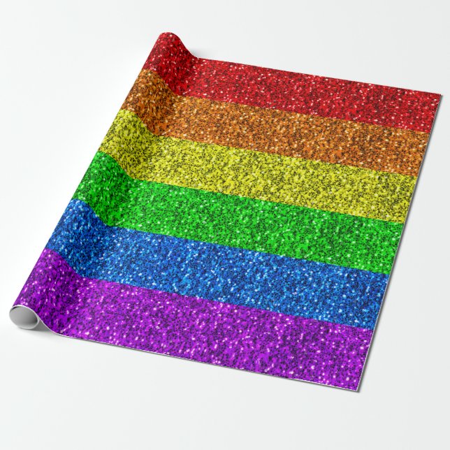 LGBT flag vibrant rainbow glitter sparkles Wrapping Paper (Unrolled)