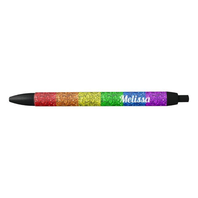 LGBT flag vibrant rainbow sparkles Personalise Black Ink Pen (Front)