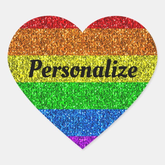 LGBT flag vibrant rainbow sparkles Personalise Heart Sticker (Front)