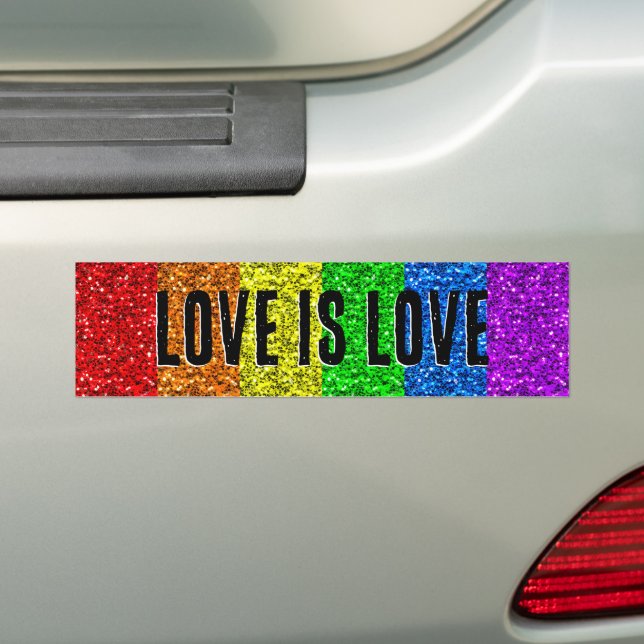 LGBT flag vibrant Sparkle Love text customise Bumper Sticker (On Car)