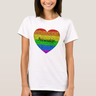LGBT flag vibrant sparkles heart love Personalise T-Shirt