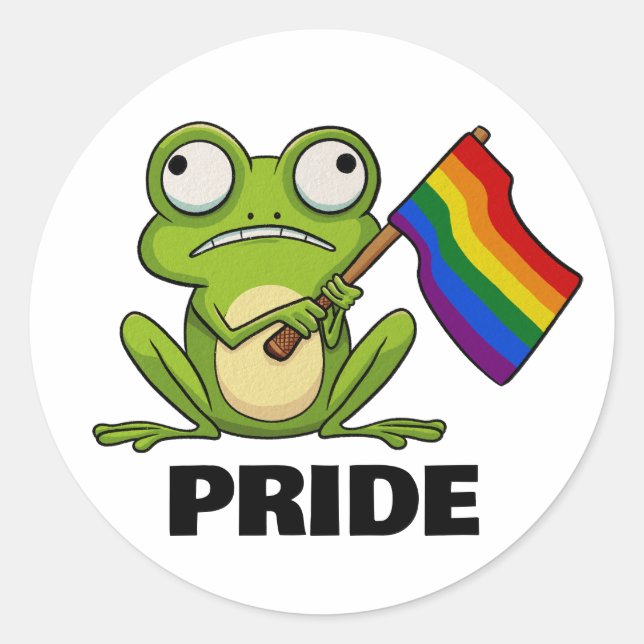 LGBT Frog With Pride Flag Classic Round Sticker (Front)