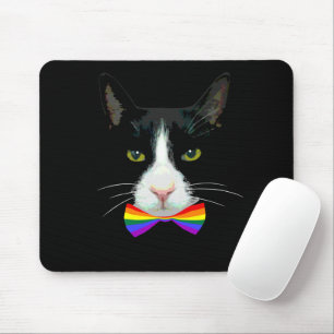 LGBT Gay Cat with Rainbow Bow Tie Mouse Mat
